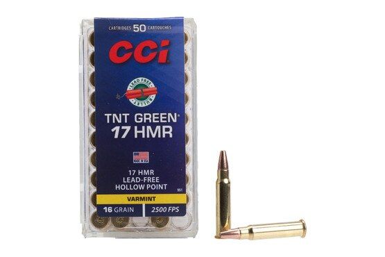 CCI TNT Green 17 HMR rimfire ammunition, 50 rounds.